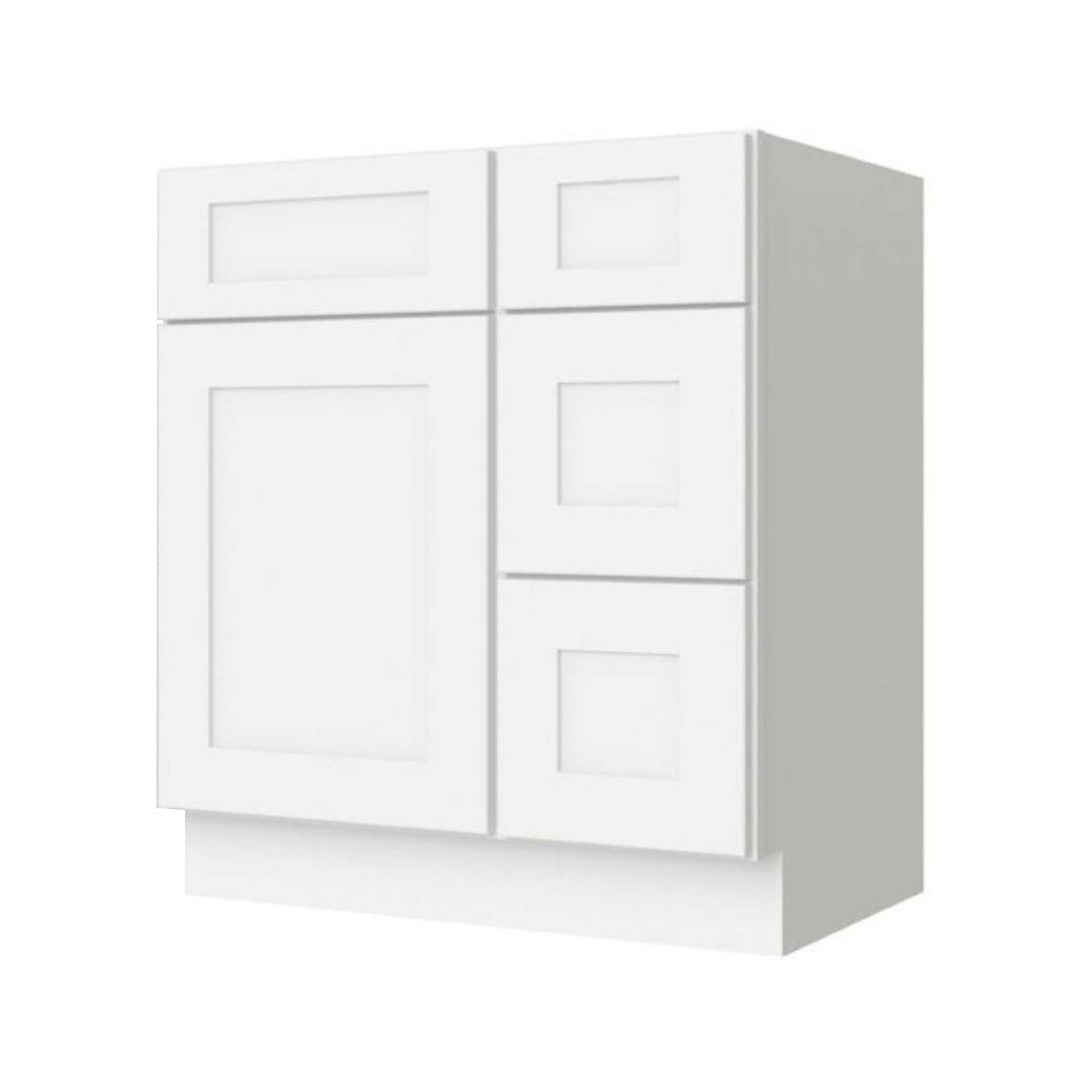 30 inch Dove White Shaker Vanity Base with Toe Kick  Drawer Right