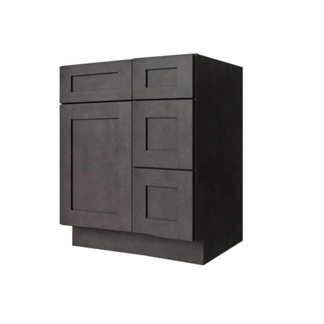 30 inch Storm Grey Shaker Vanity Base with Toe Kick Drawer Right 