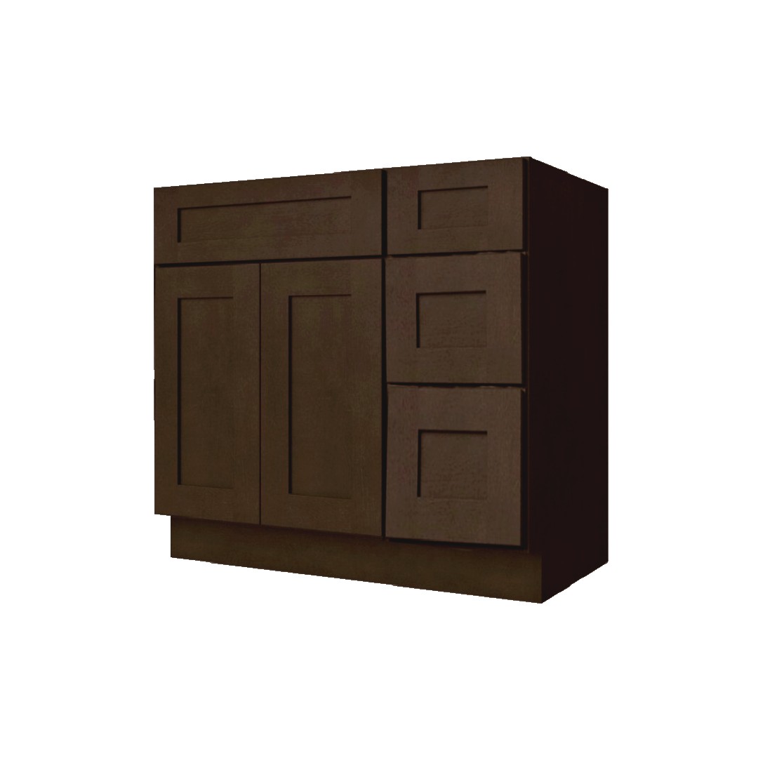 36 inch Espresso Shaker Vanity Base with Toe Kick Drawer Right