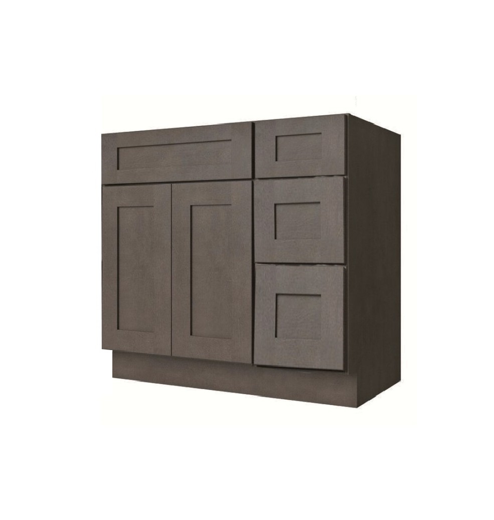 36 inch Storm Grey Shaker Vanity Base with Toe Kick Drawer Right