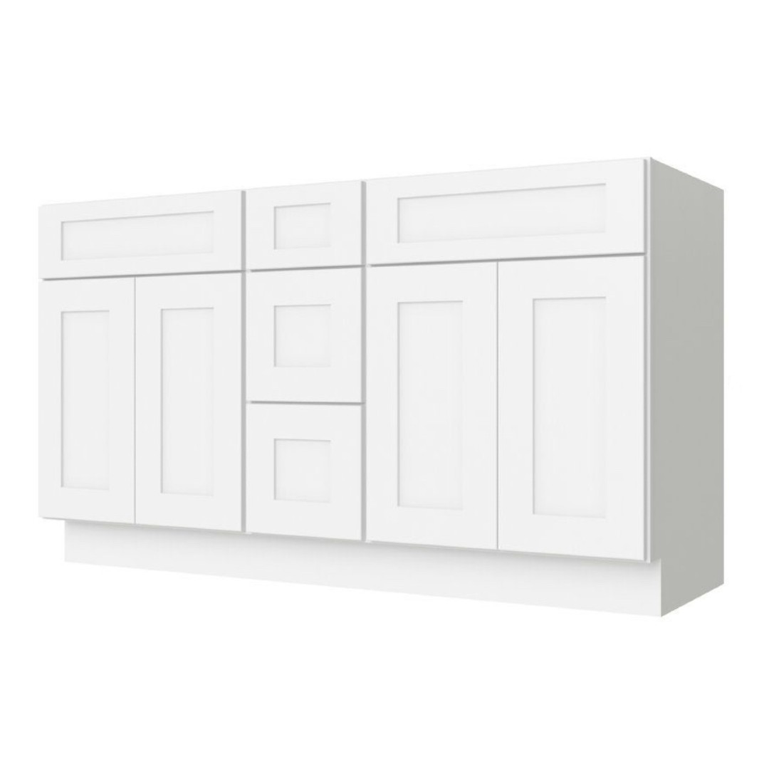 60 inch Dove White Shaker Vanity Base with Toe Kick  Double Sink