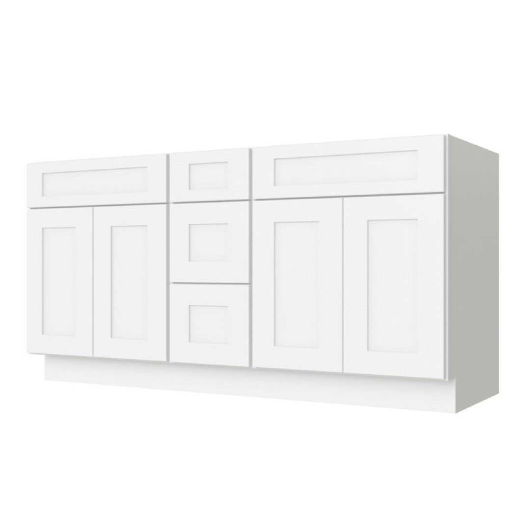 72 inch Dove White Shaker Vanity Base with Toe Kick  Double Sink