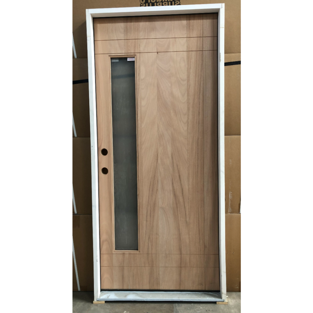 1-Lite Offset Frosted Glass Mahogany Exterior Wood Door - Right Hand Inswing
