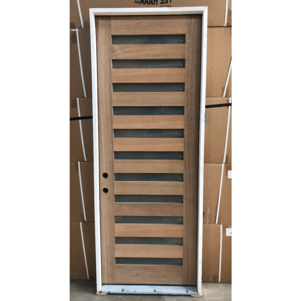 11-Lite Frosted Glass Mahogany Exterior Wood Door - Right Hand Inswing