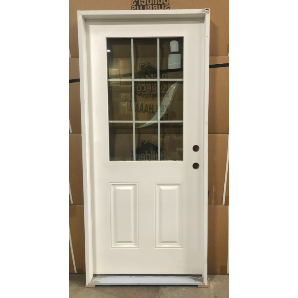 1_2-Lite Flush Glazed Prehung Exterior Fiberglass Door - Left Hand Inswing