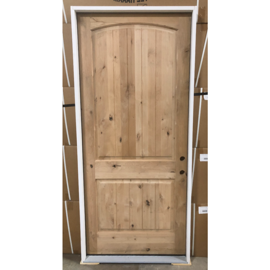 2-Panel with Grooves Arched Knotty Alder Exterior Wood Door - Left Hand Inswing