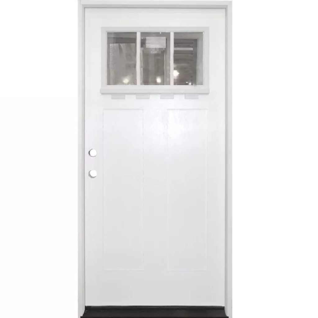 3-Lite Craftsman Exterior Fiberglass Door - White - Left Hand Inswing