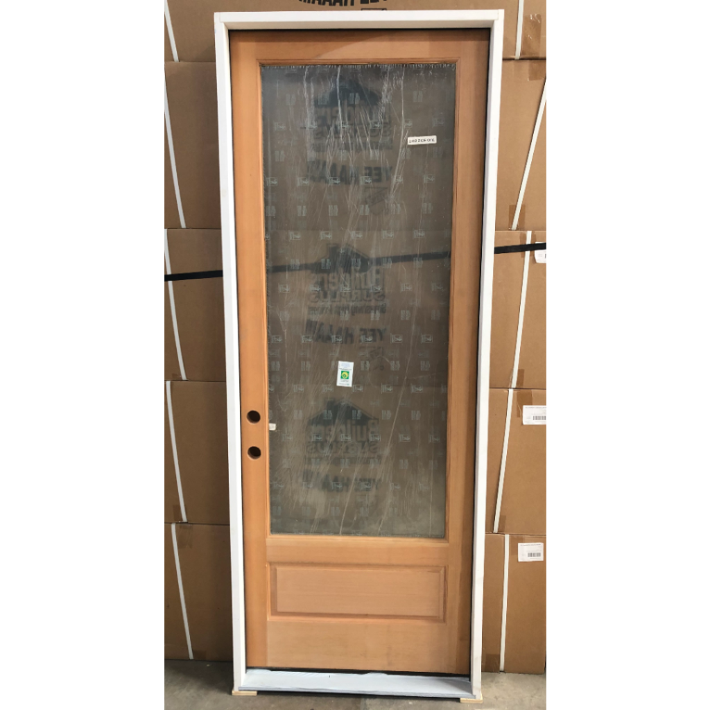 3_4 View Clear Glass Mahogany  Exterior Wood Door - Right Hand Inswing