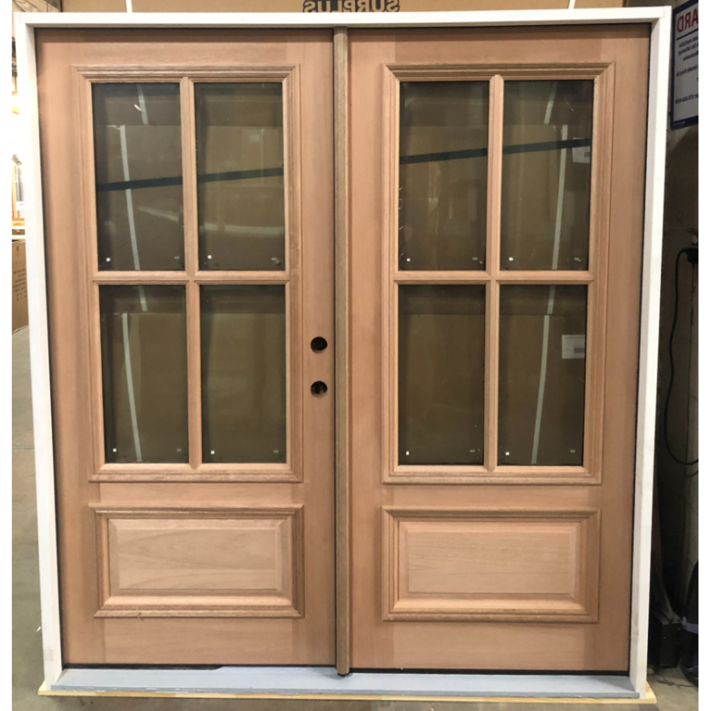 4-Lite Mahogany Exterior Wood Door - Clear Glass - Left Hand Inswing