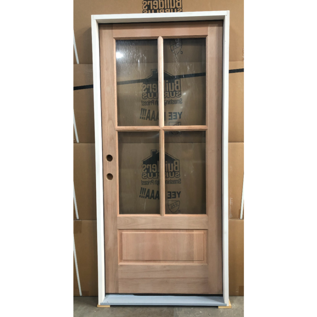 4-Lite Mahogany Exterior Wood Door - Clear Glass - Right Hand Inswing