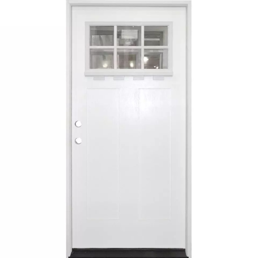 6-Lite Craftsman Exterior Fiberglass Door - White - Right Hand Inswing