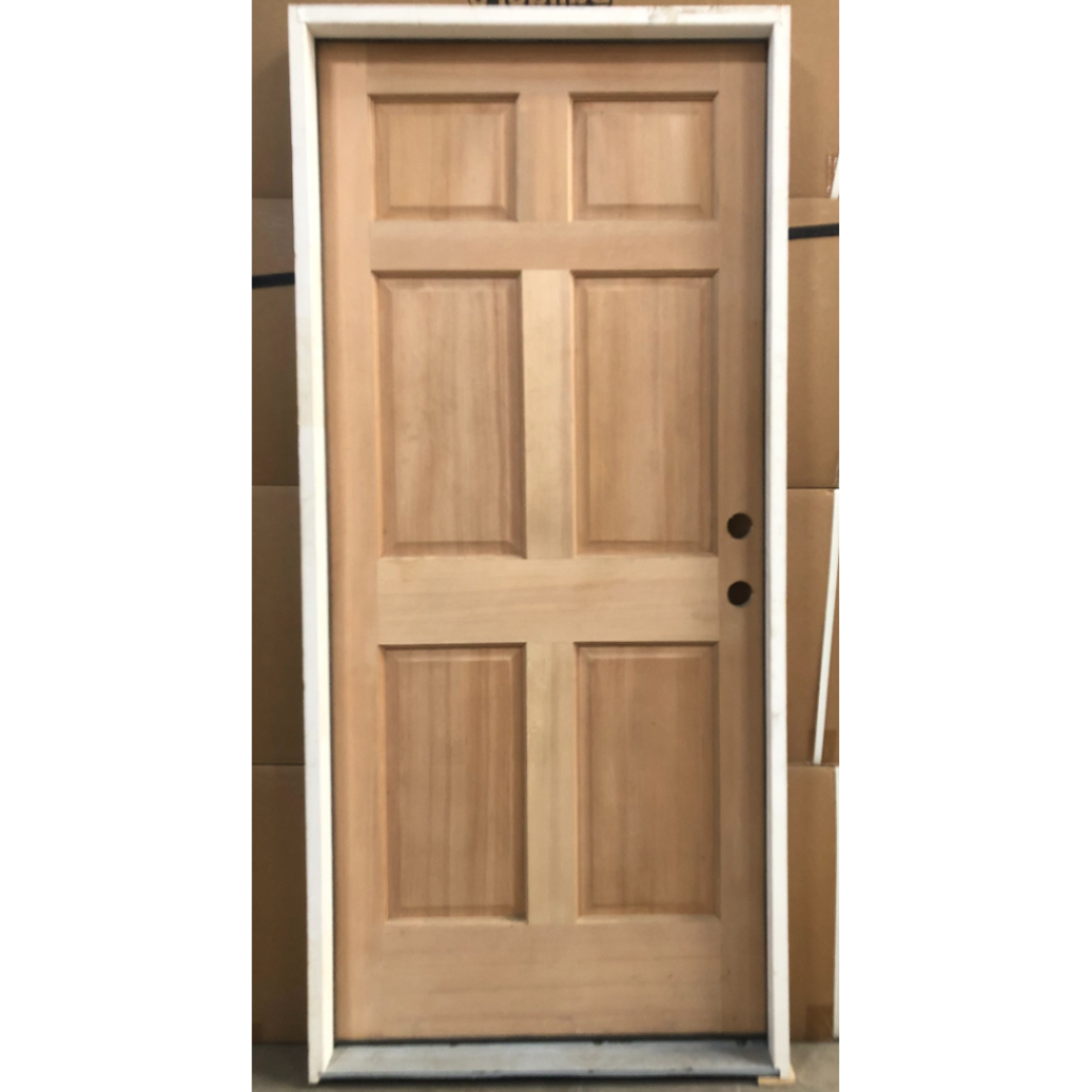 6-Panel Mahogany Exterior Wood Door - Left Hand Inswing
