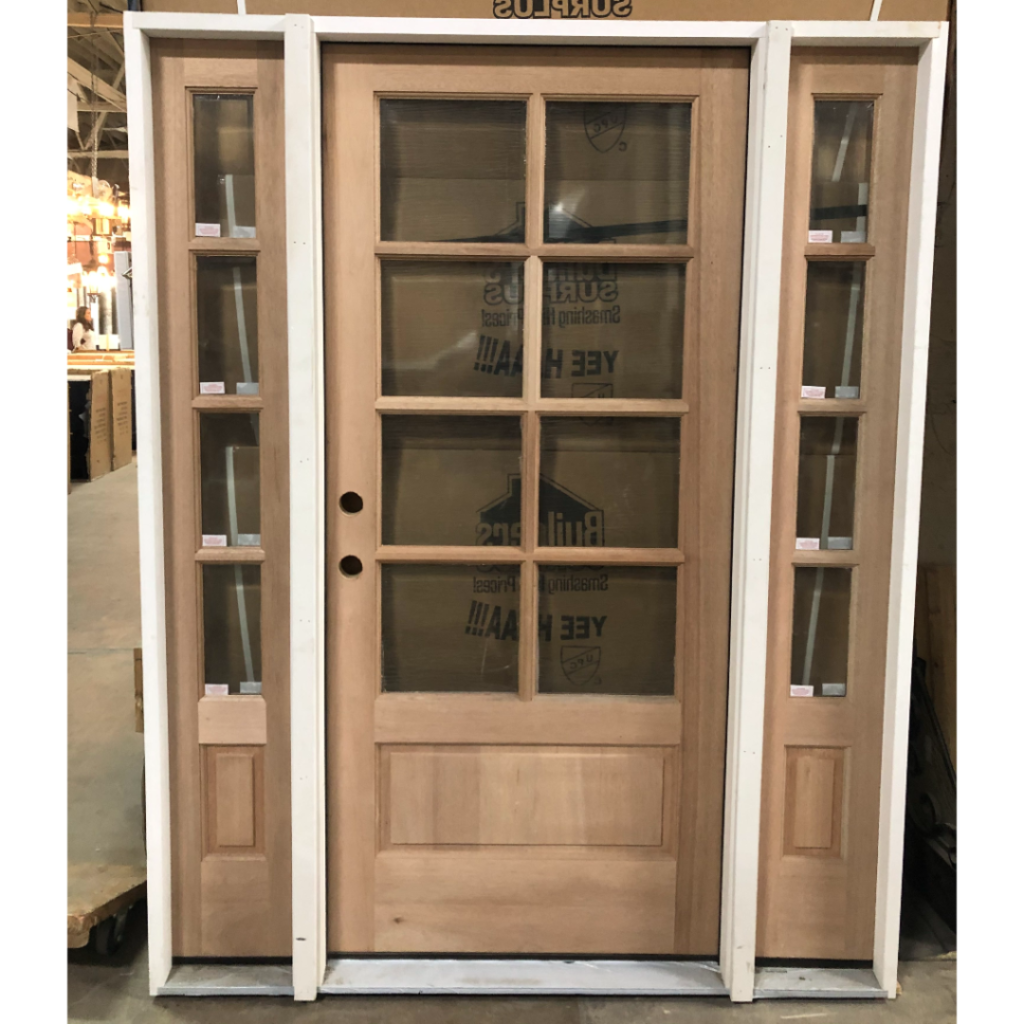 8-Lite Beveled Glass Mahogany Exterior Wood Door w Sidelites - Right Hand Inswing