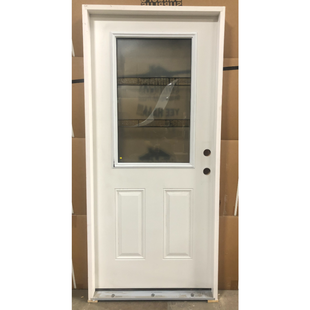 Decorative Glass Exterior Fiberglass Door 2- Left Hand Inswing