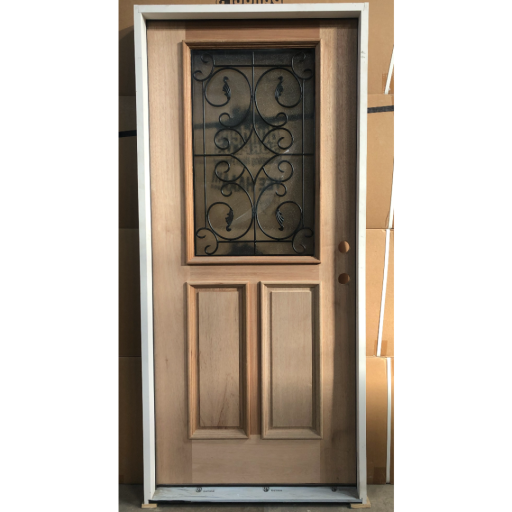Decorative Glass Exterior Wood Door 2 - Left Hand Inswing