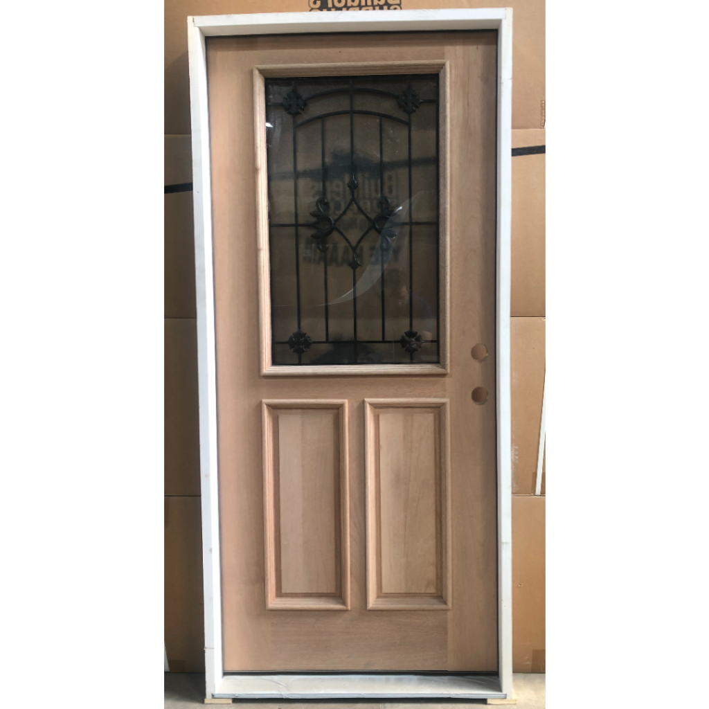 Decorative Glass Exterior Wood Door - Left Hand Inswing