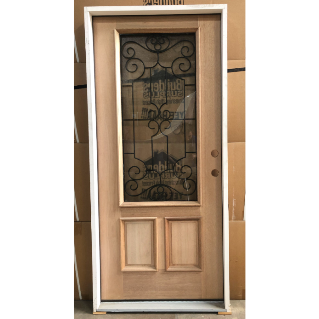 Decorative Glass Mahogany Exterior Wood Door 2 - Left Hand Inswing