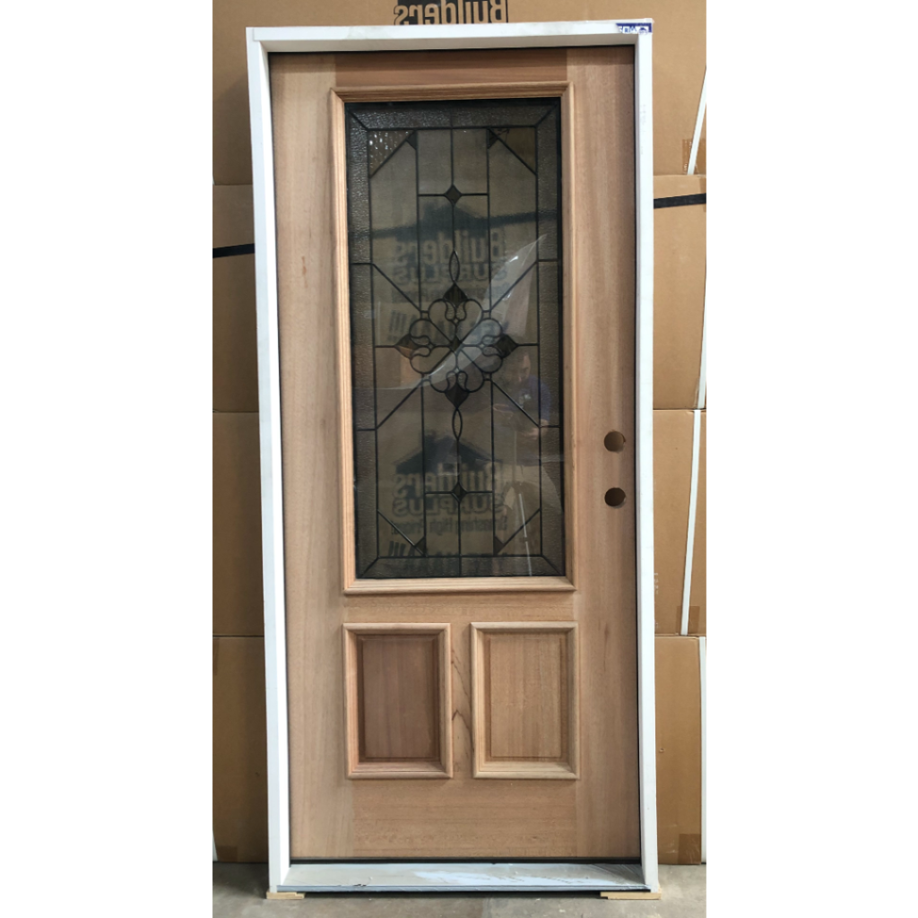 Decorative Glass Mahogany Exterior Wood Door - Left Hand Inswing
