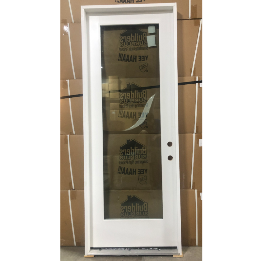 Full View Flush Glazed Glass Exterior Fiberglass Door - Left Hand Inswing