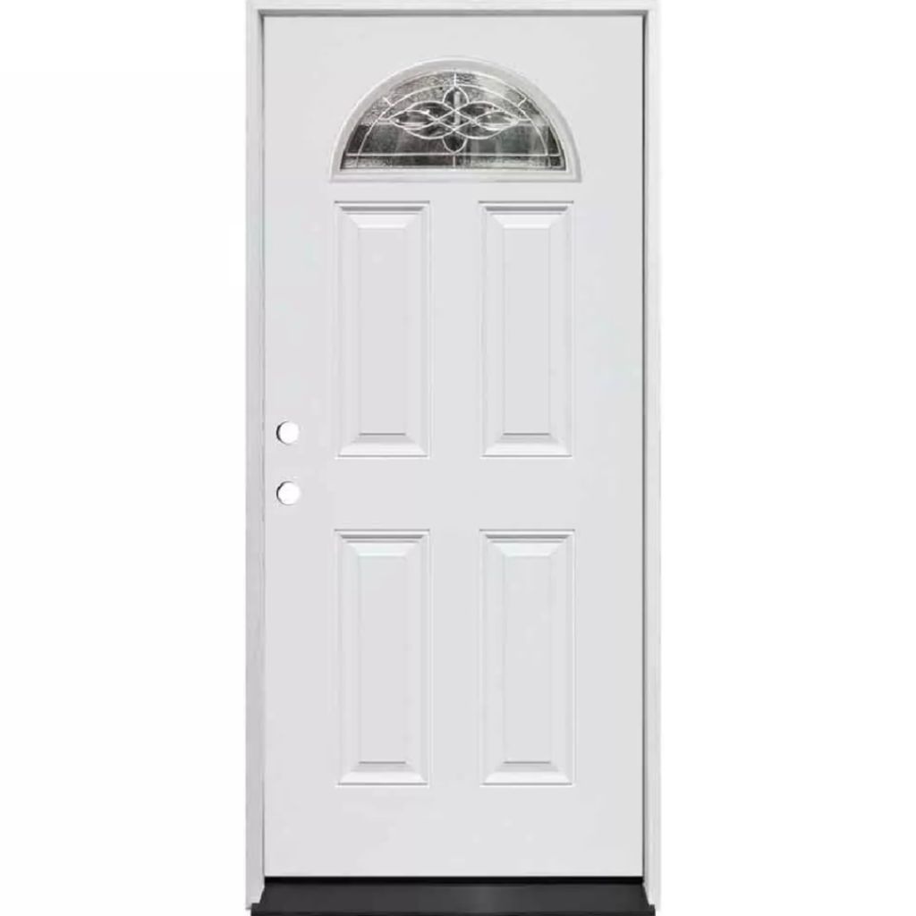 Madison 1_2 Circle Exterior Fiberglass Door - White - Right Hand Inswing
