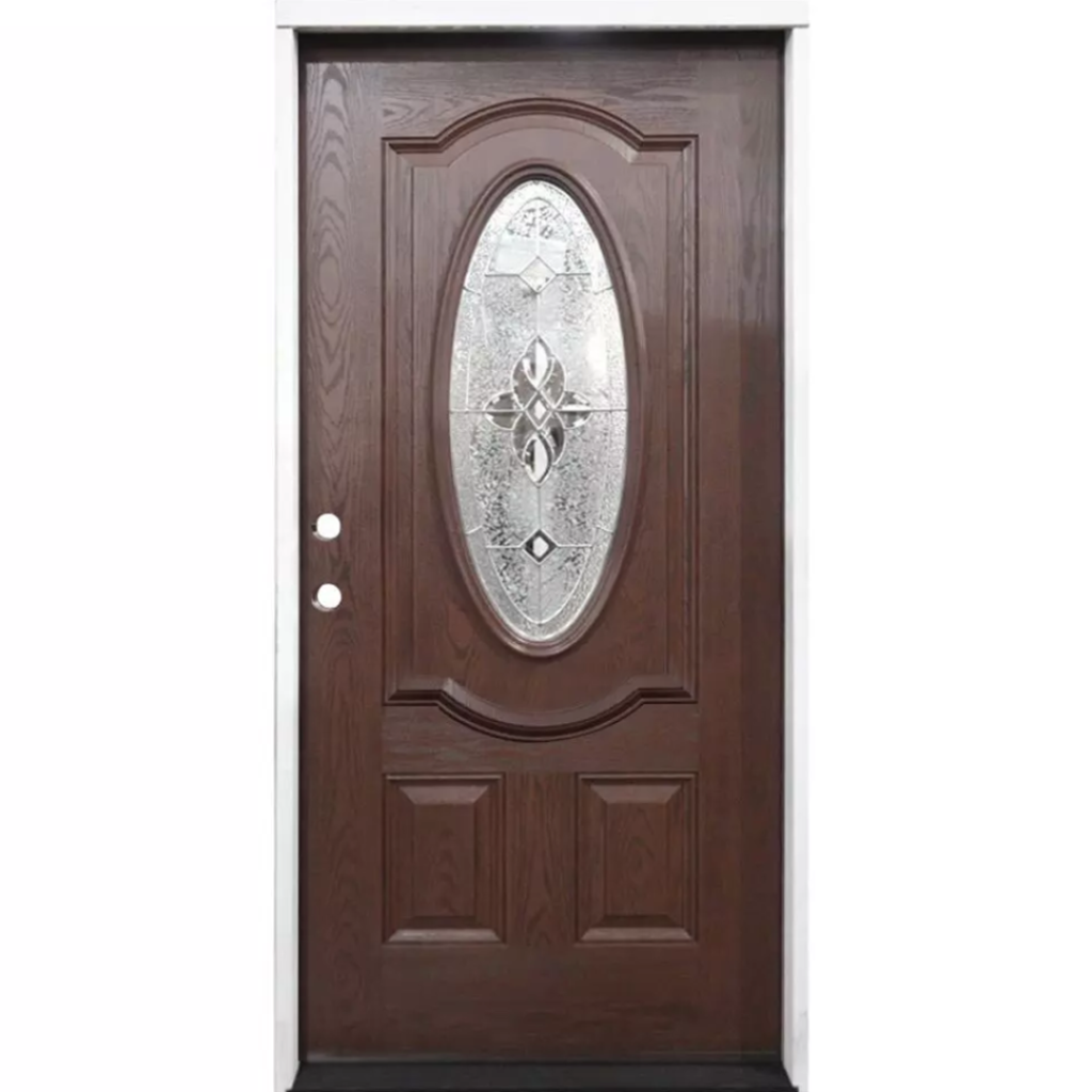 Madison Oval Exterior Fiberglass Door - Dark Mahogany - Right Hand Inswing