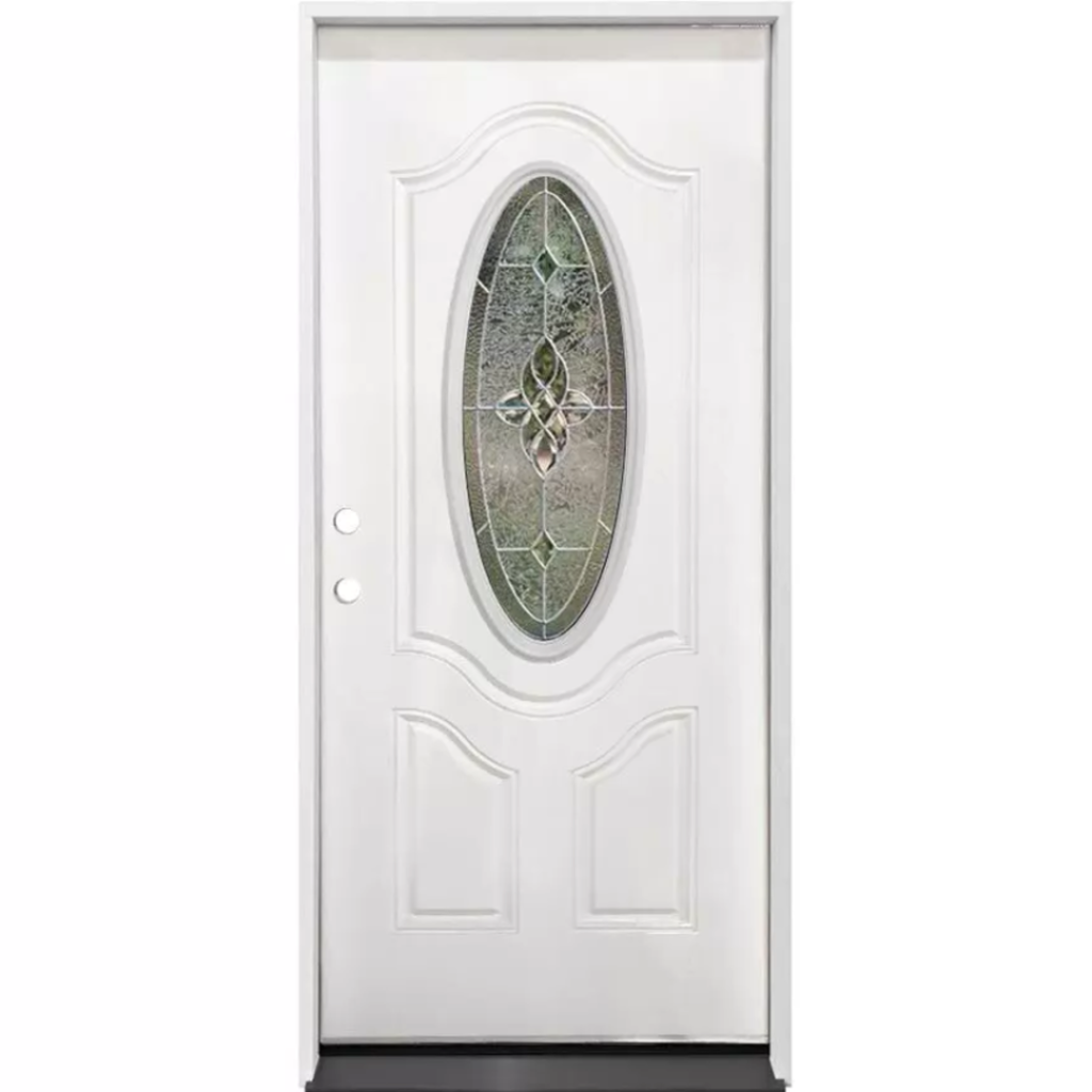 Madison Oval Exterior Fiberglass Door - White - Right Hand Inswing