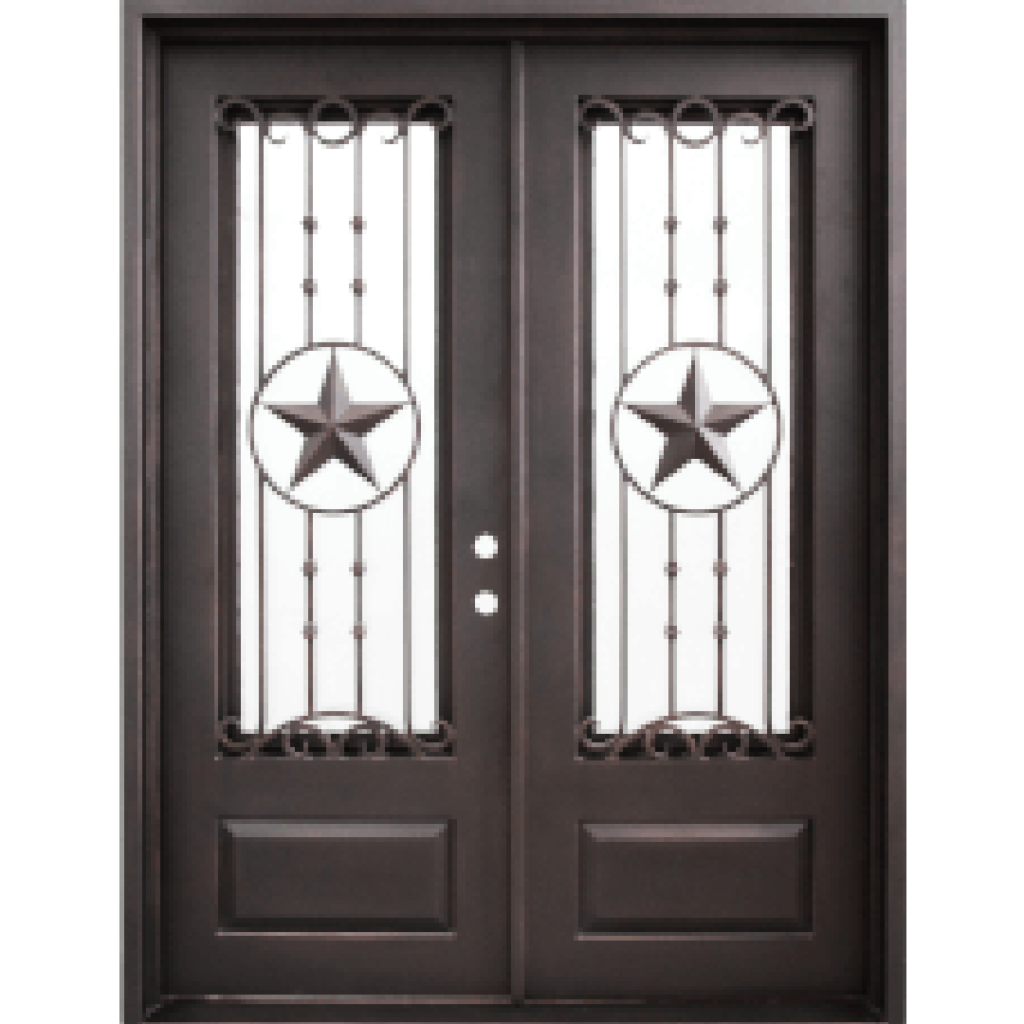 Texas Star 3_4 View Double Wrought Iron Door 74 x 98