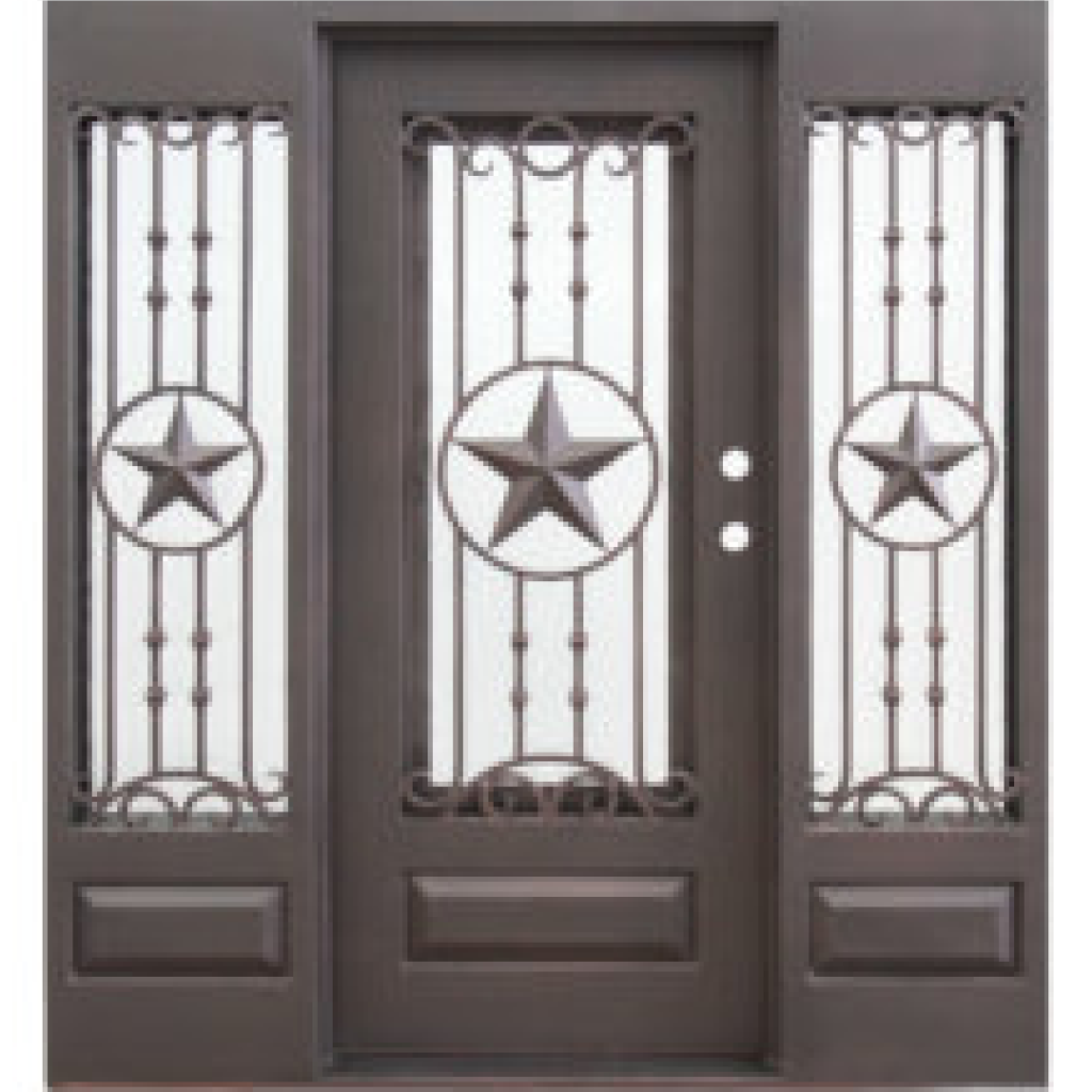 Texas Star 3_4 View Wrought Iron Door w sidelites 74 x 81