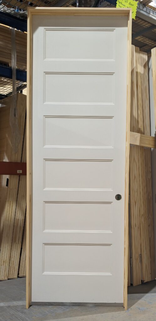 Prehung 30 inch by 96 inch 6 Panel Shaker Hollow Core Interior Door with four an nine sixteenths pine jambs