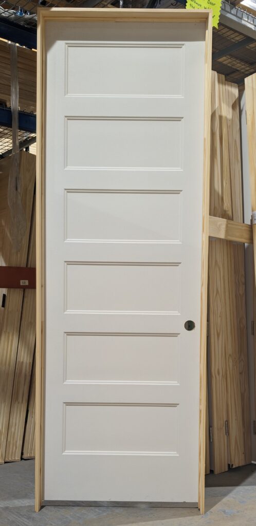 Prehung 32 inch by 96 inch 6 Panel Shaker Hollow Core Interior Door with four an nine sixteenths pine jambs