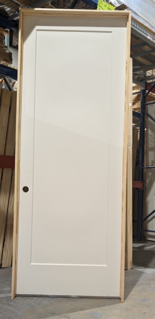 Prehung 36 inch by 96 inch 1 Panel Shaker Hollow Core Interior Door with four an nine sixteenths pine jambs