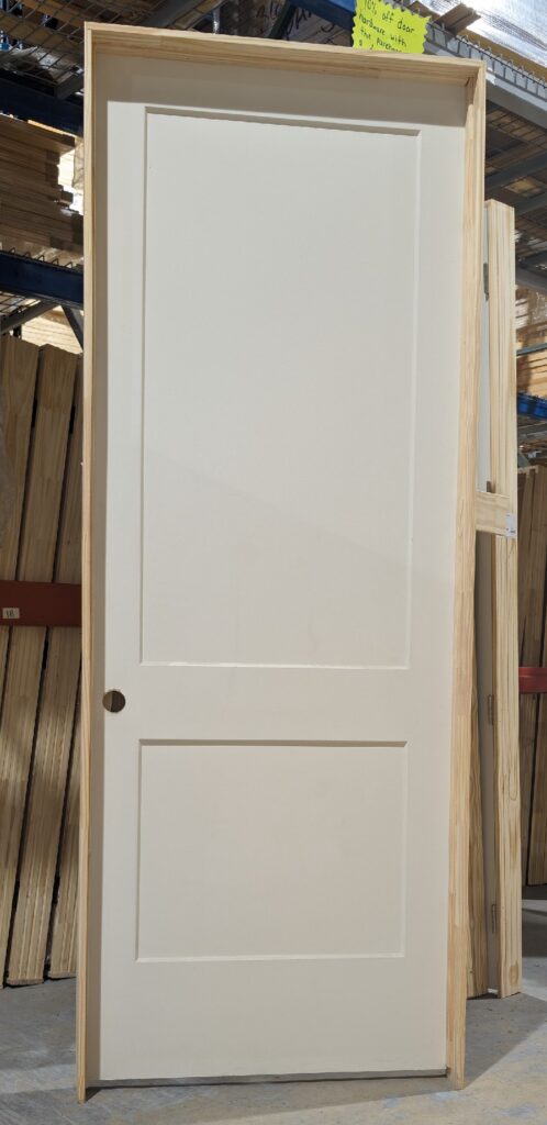 Prehung 36 inch by 96 inch 2 Panel Shaker Hollow Core Interior Door with four an nine sixteenths pine jambs