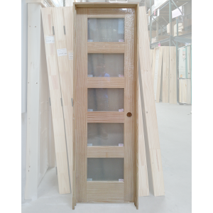 24x80 LEFT HAND PINE 5 LITE SHAKER FROSTED GLASS