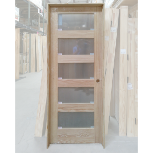 30x80 LEFT HAND PINE 5 LITE SHAKER FROSTED GLASS
