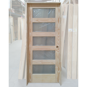 32x80 LEFT HAND PINE 5 LITE SHAKER FROSTED GLASS