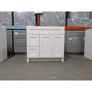 36 DRAWER LEFT WHITE SHAKER FEET VANITY