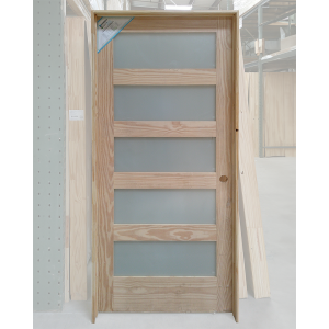 36x80 LEFT HAND PINE 5 LITE SHAKER FROSTED GLASS