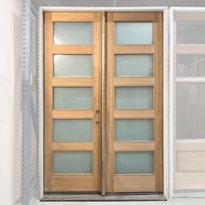60x93 LEFT HAND DOUBLE MAHOGANY 5 LITE RUBI FROSTED GLASS