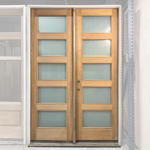 60x93 RIGHT HAND DOUBLE MAHOGANY 5 LITE RUBI FROSTED GLASS