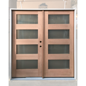 72x80 LEFT HAND DOUBLE MAHOGANY 4 LITE RUBI FROSTED GLASS