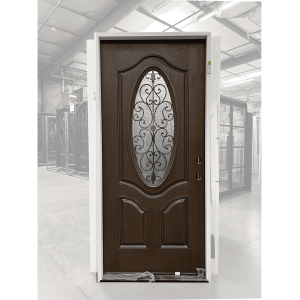 36x80 LEFT HAND FIBERGLASS FULL VIEW HESTIA IRON FLUSH GLAZED WALNUT