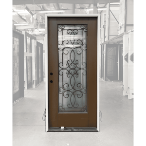 36x80 RIGHT HAND FIBERGLASS FULL VIEW ULYSSES IRON FLUSH GLAZED WALNUT