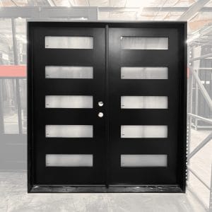 72x80 LEFT HAND FIBERGLASS 5 LITE FROSTED GLASS BLACK